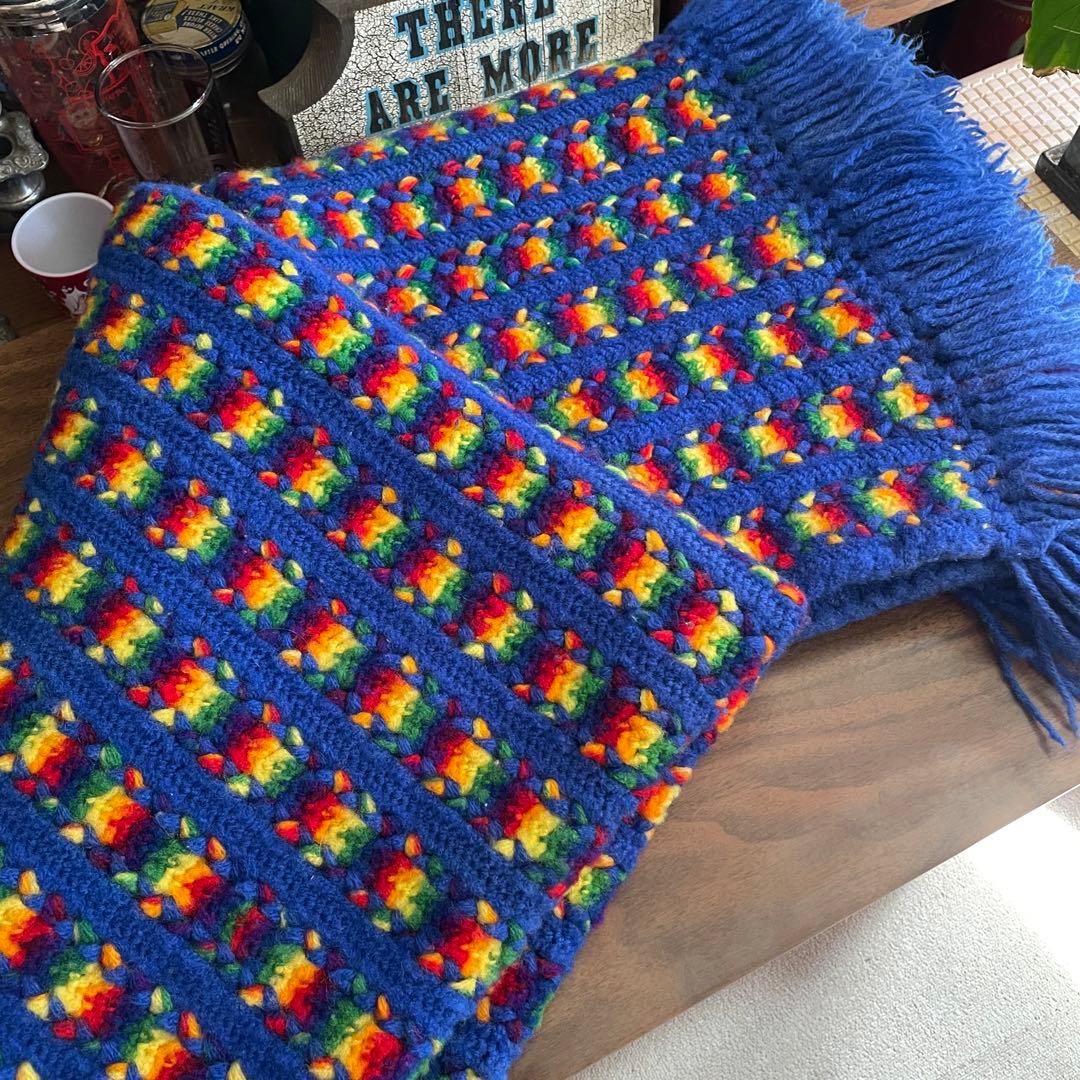 貴重！70's〜アメリカアンティーク　ニットラグ　USAヴィンテージ雑貨レトロ