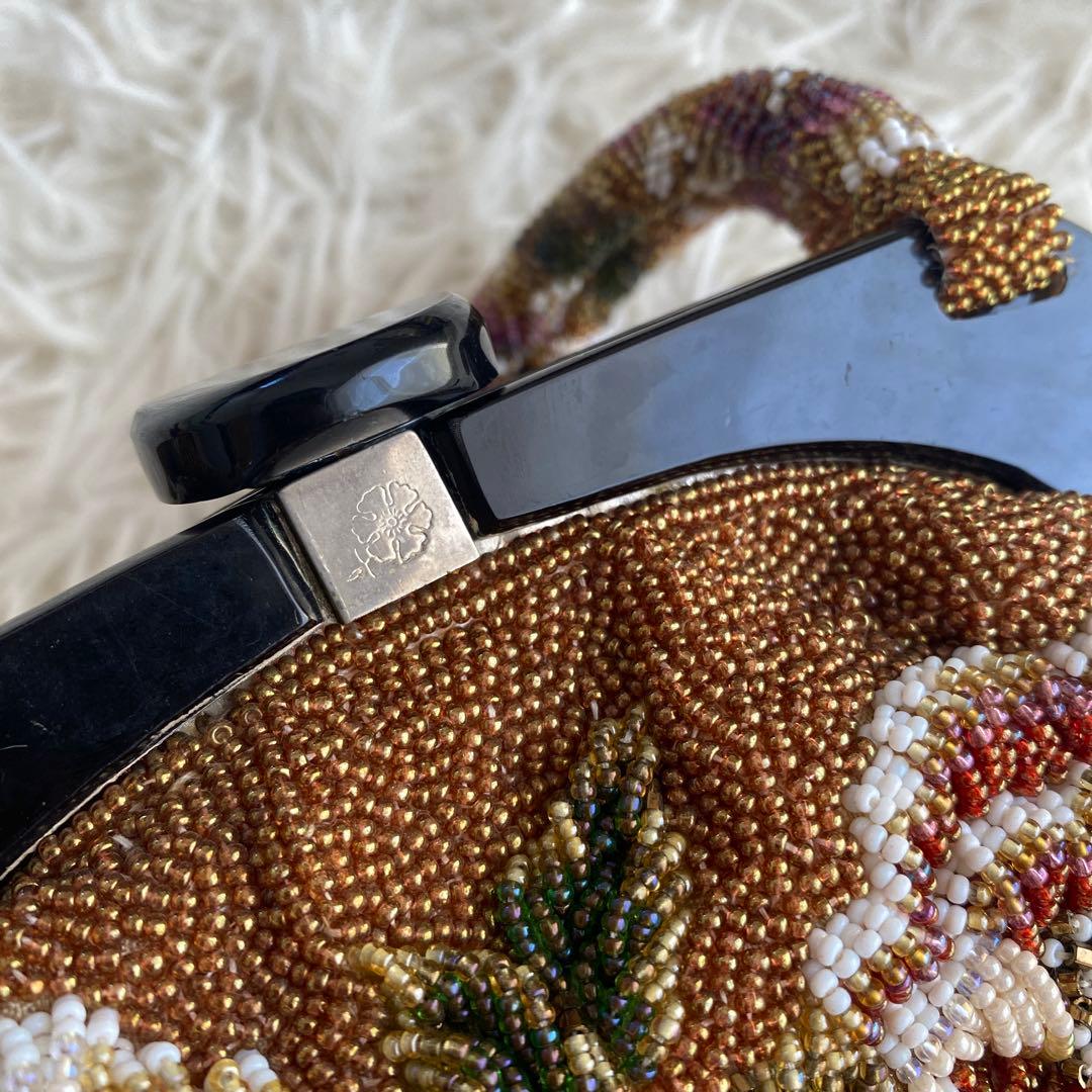 美品　和装バッグ ビーズバッグ フォーマル ビーズ 和装小物 茶