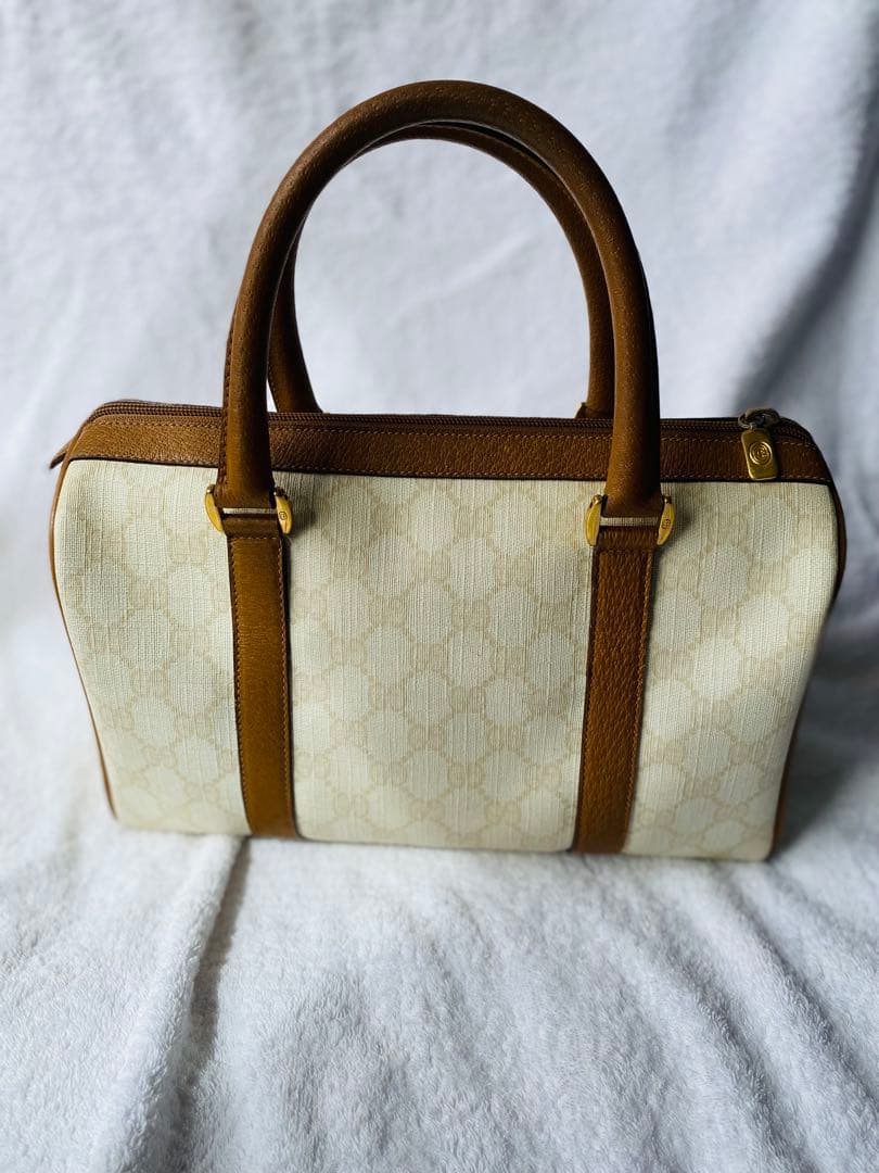 ホワイト/ブラウン ボストンバッグ