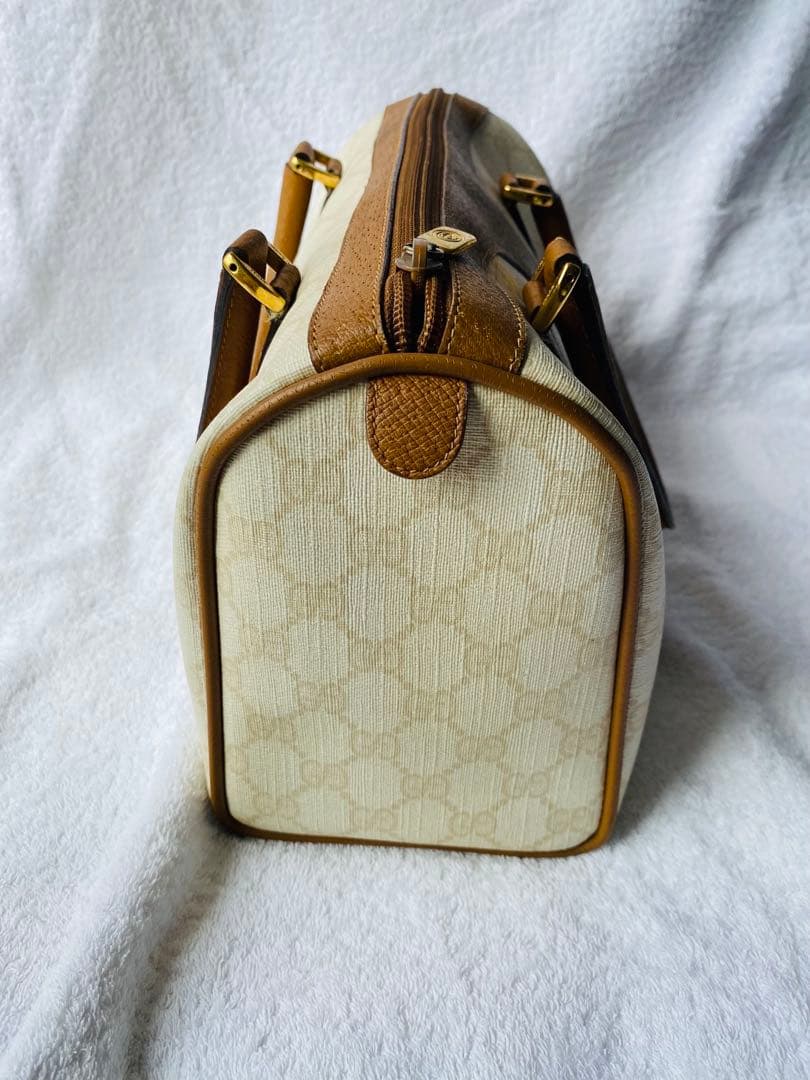 ホワイト/ブラウン ボストンバッグ