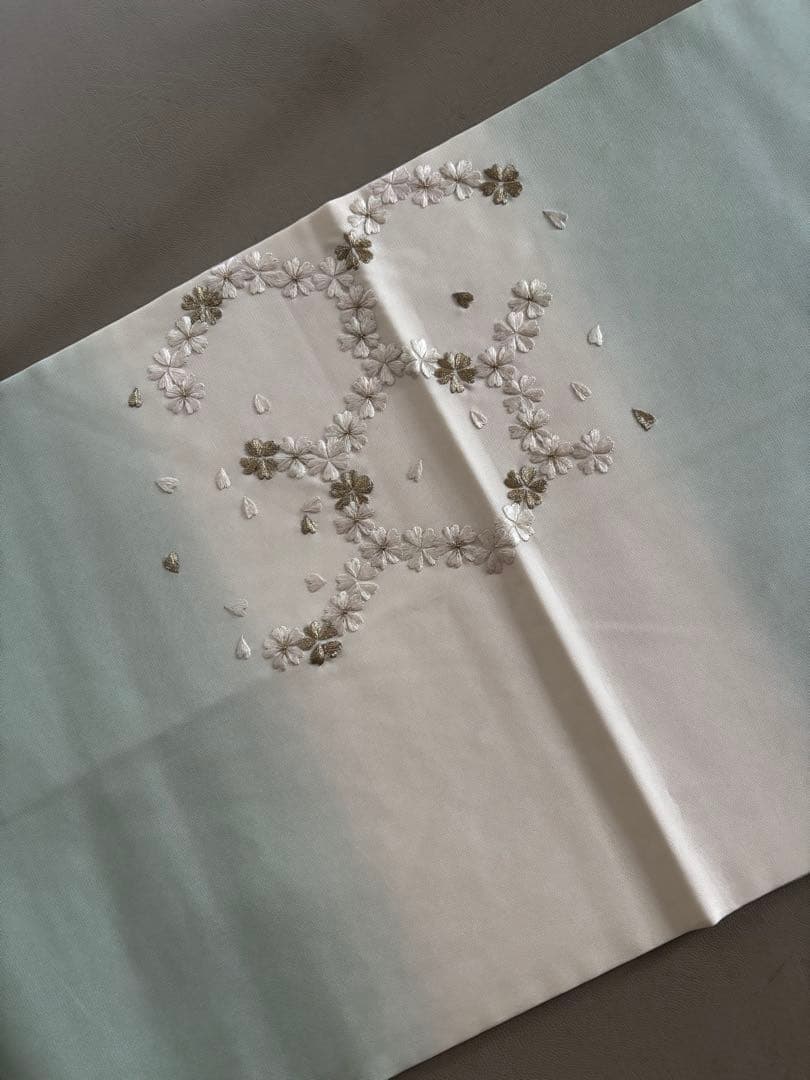 正絹 塩瀬地 暈し染め 刺繍 桜 六角文様 九寸名古屋帯