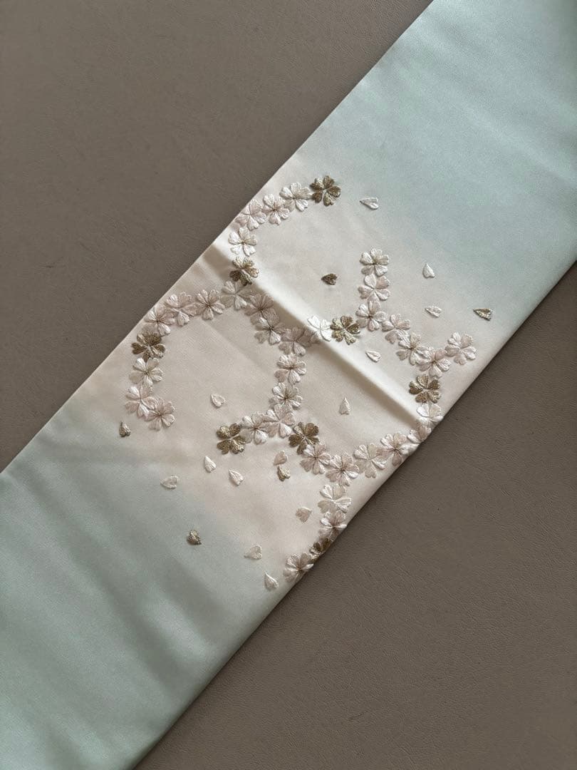 正絹 塩瀬地 暈し染め 刺繍 桜 六角文様 九寸名古屋帯
