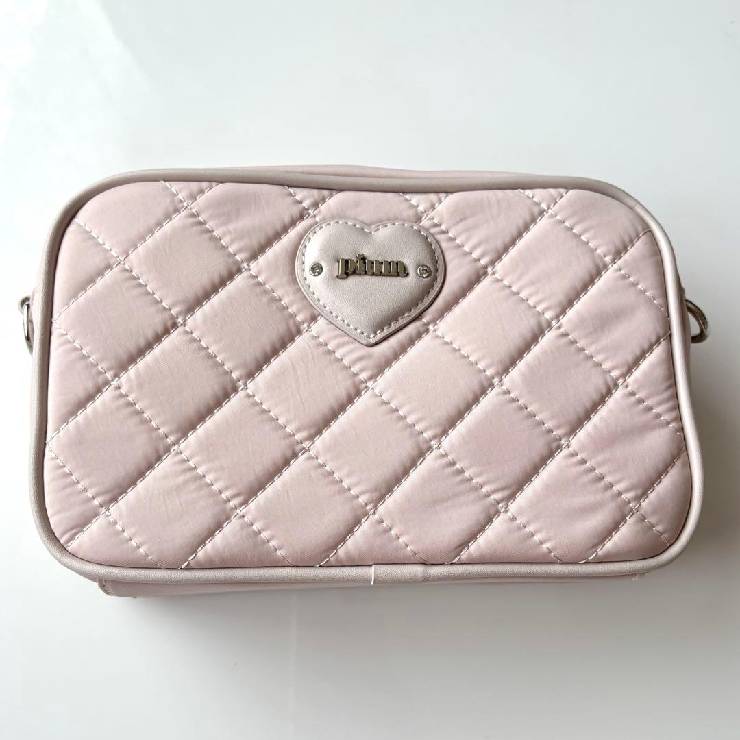 pium ハートポーチ付きナイロンスクエアショルダーバッグ　ピンク