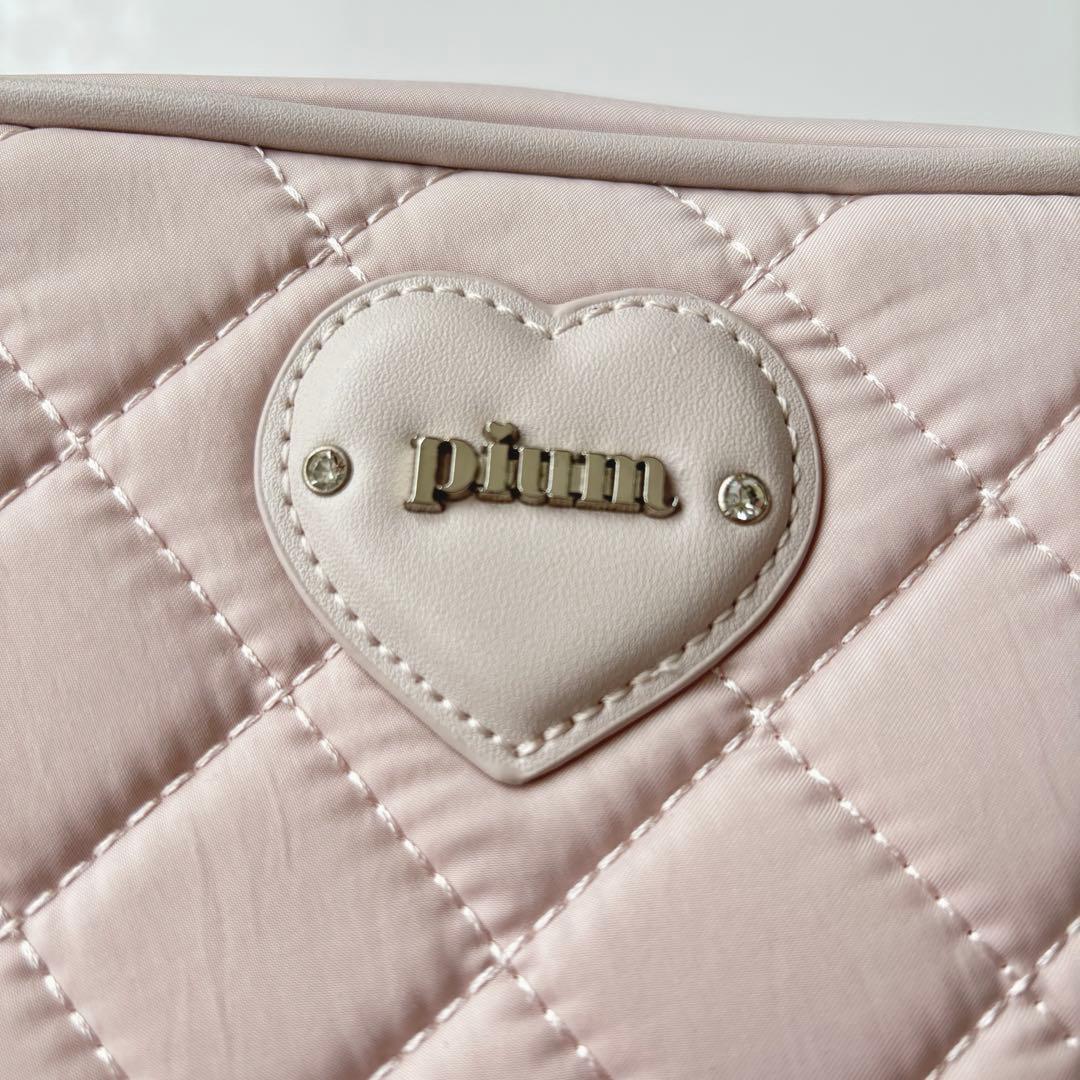 pium ハートポーチ付きナイロンスクエアショルダーバッグ　ピンク