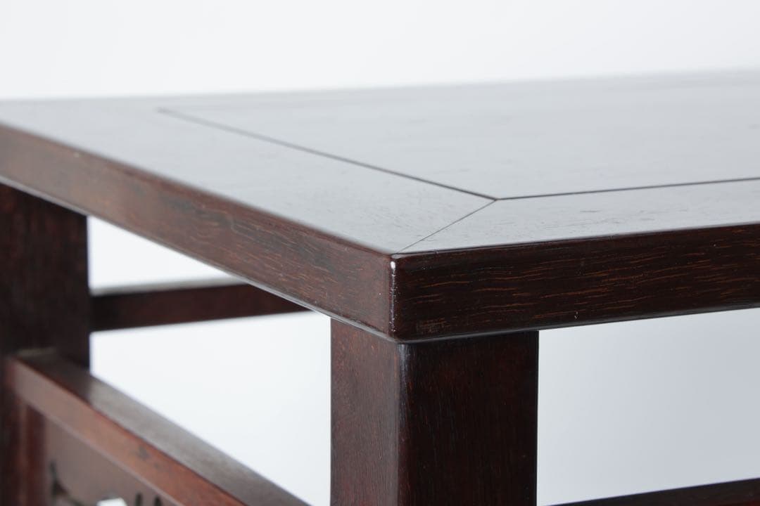 中国美術 細密彫刻 唐木 座卓 紫壇 香炉台 テーブル 机 時代物 骨董品