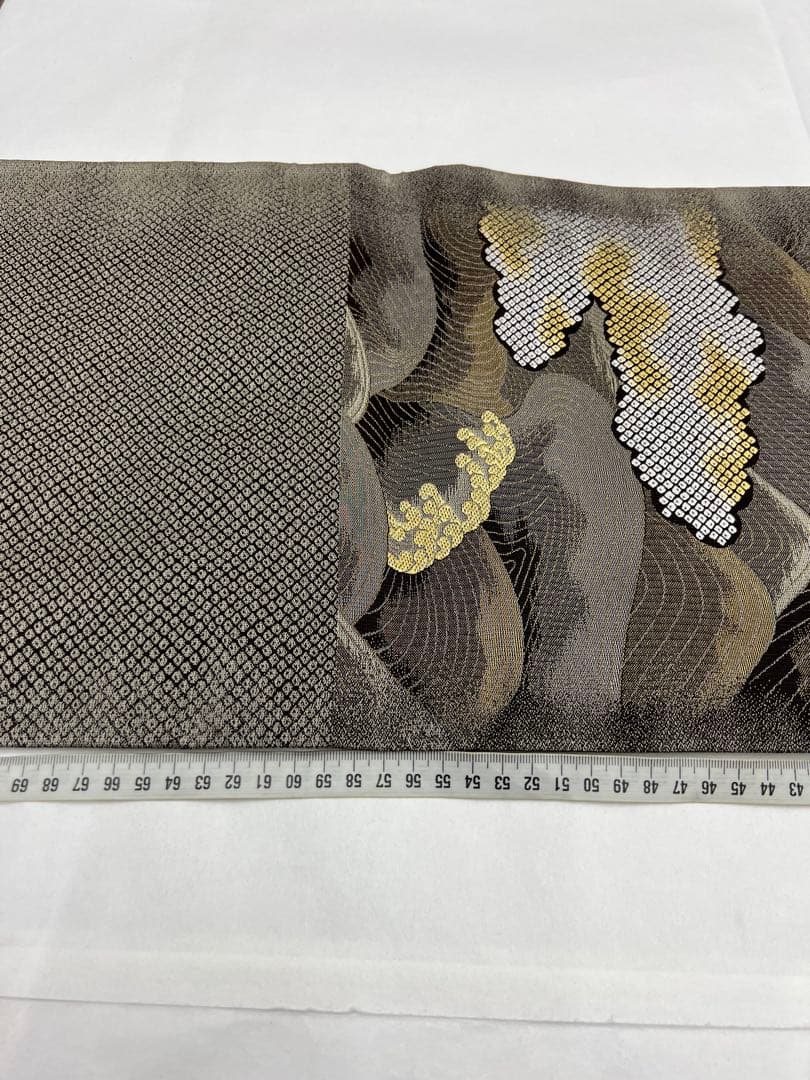 正絹　6通袋帯　荒波　鹿の子織り出し