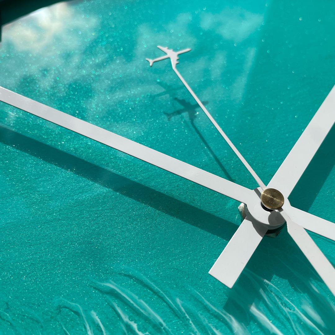 海のレジンアート・飛行機 時計