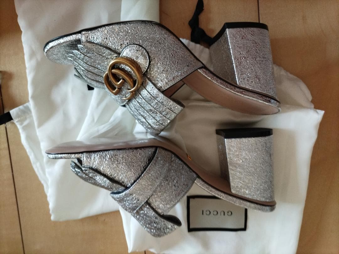 GUCCI シルバー フリンジミュール 37 保存袋付き
