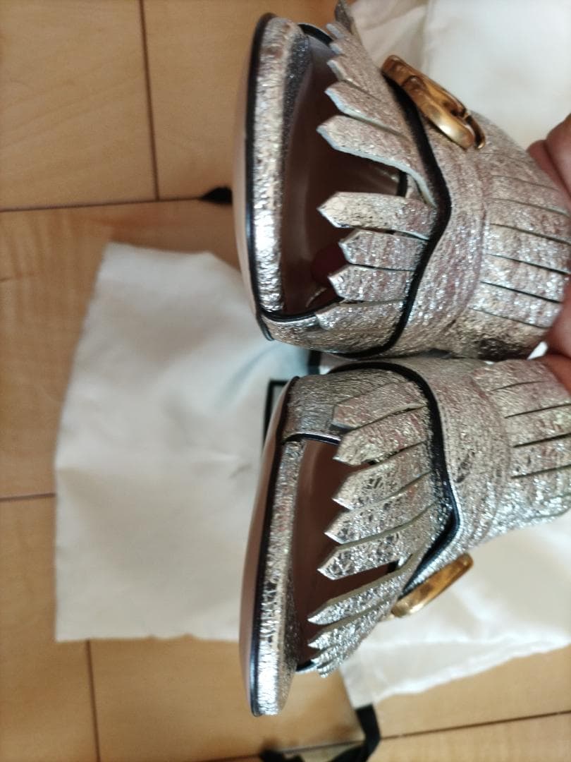 GUCCI シルバー フリンジミュール 37 保存袋付き