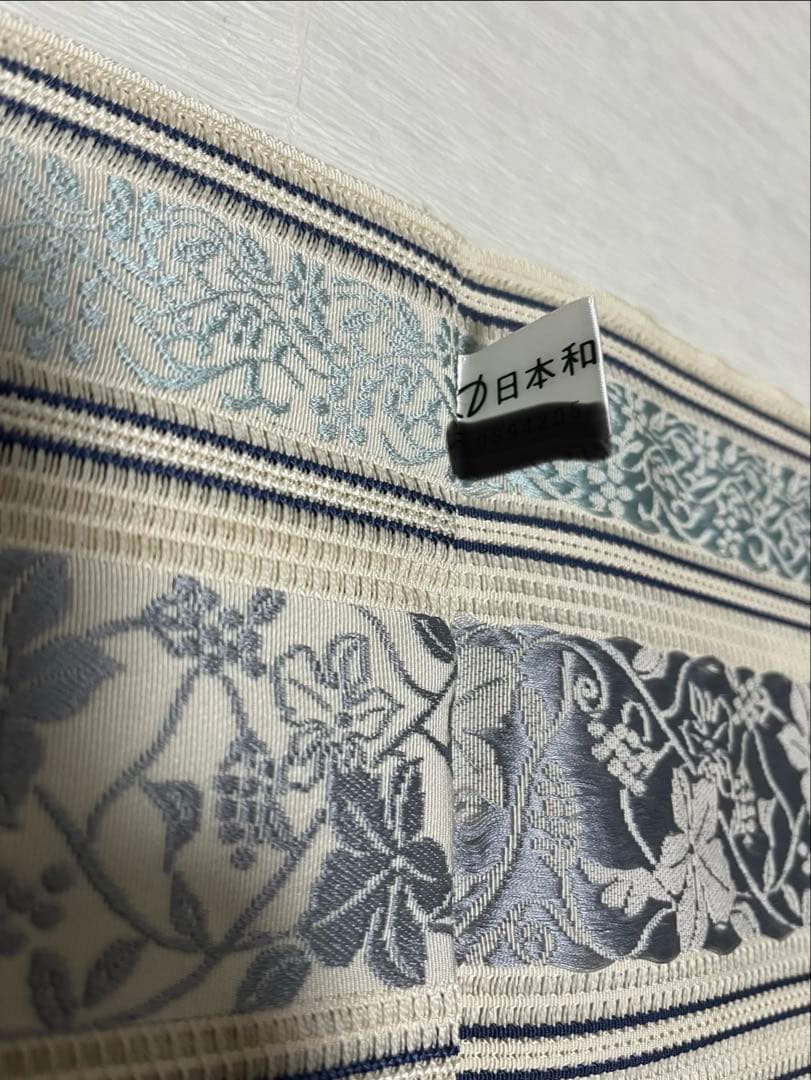 【夏帯】博多織 紗献上 8寸名古屋帯 日本和装購入 涼感ブルー系 手先部分かがり