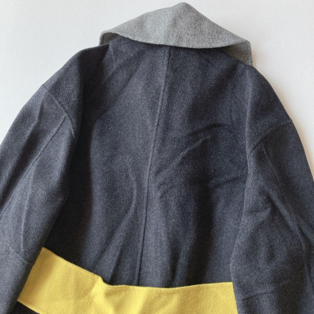 ルシェルブルー　ダブルフェイスミックスカラーコート　ウール　バイカラー　36