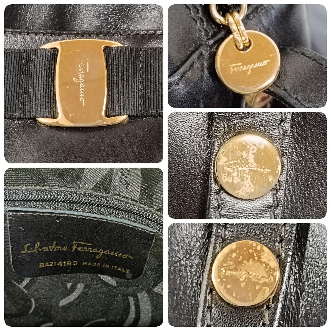 美品 正規品 フェラガモ ショルダーバッグ サコッシュ ヴァラ 斜め掛け 黒 革