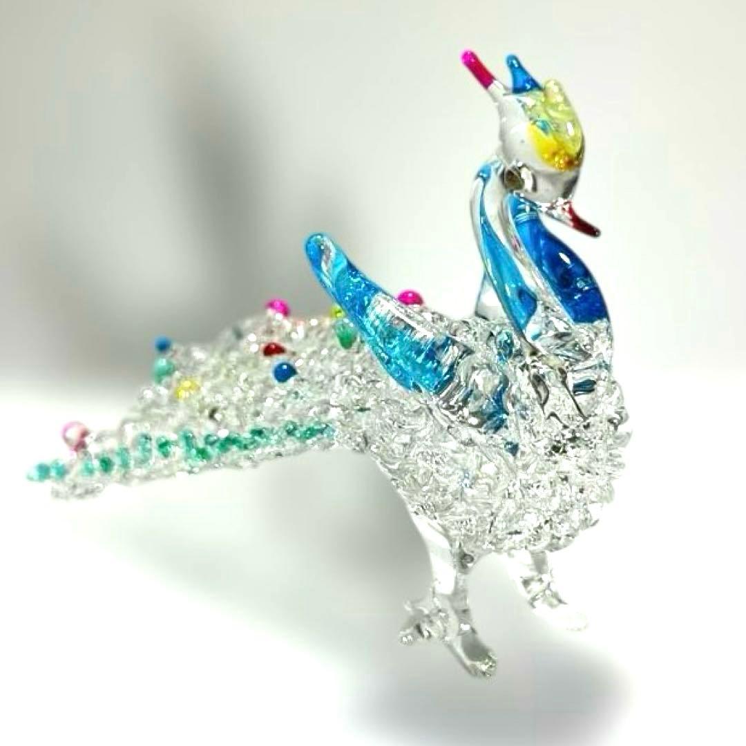 ガラス製孔雀の置物　インテリア ガラス細工