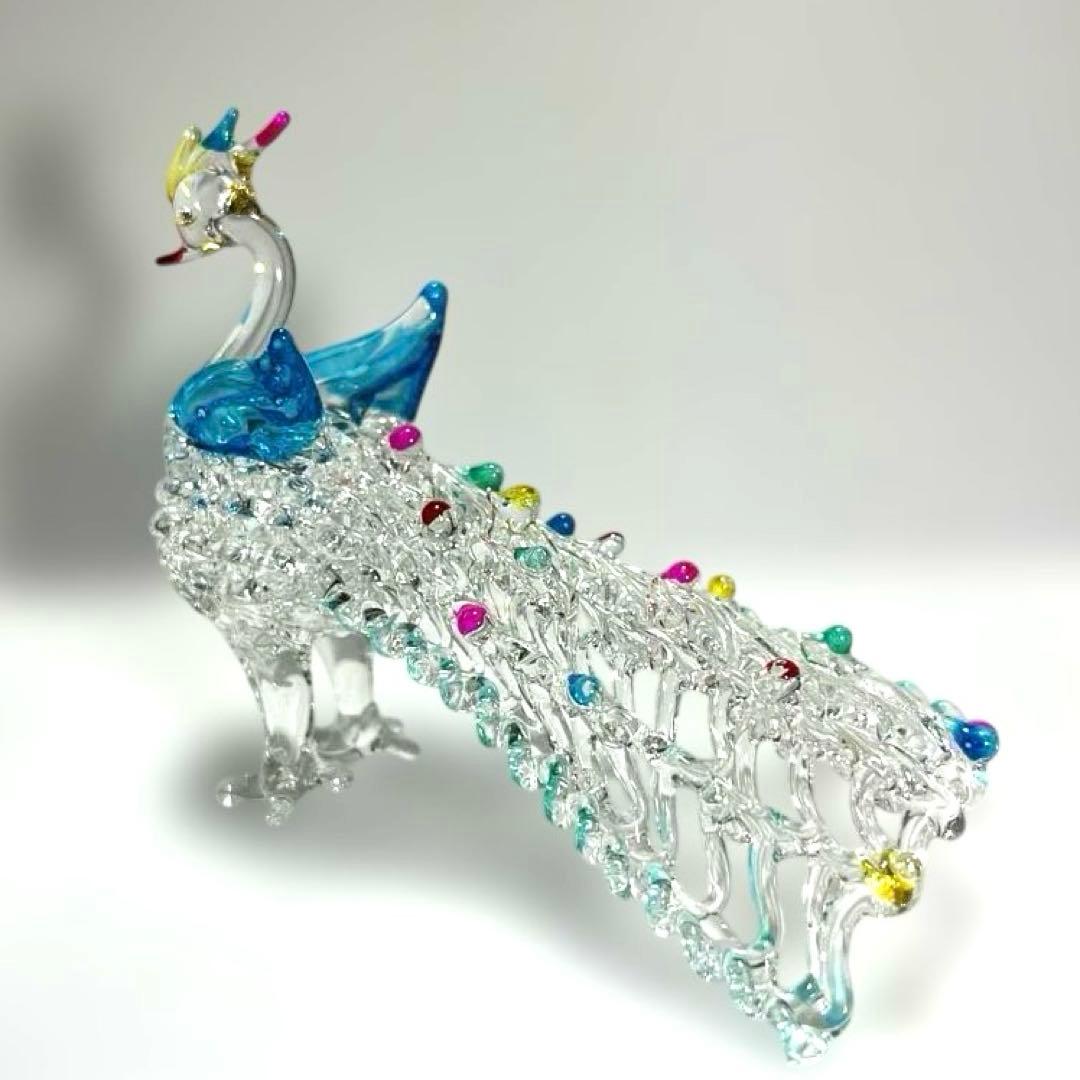 ガラス製孔雀の置物　インテリア ガラス細工