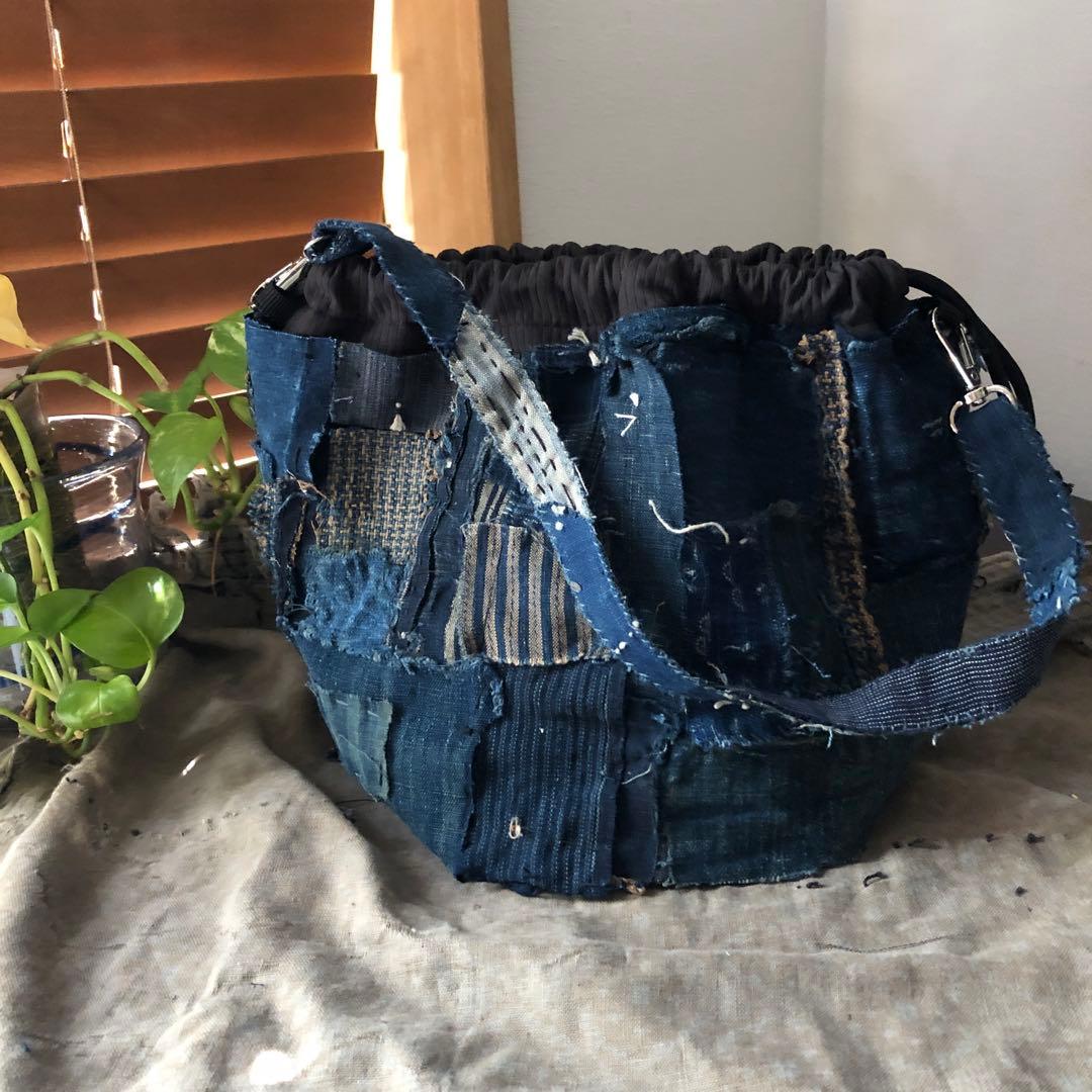 作って見ませんか稀に見る襤褸とミナで巾着袋/ミナペルホネン/藍染