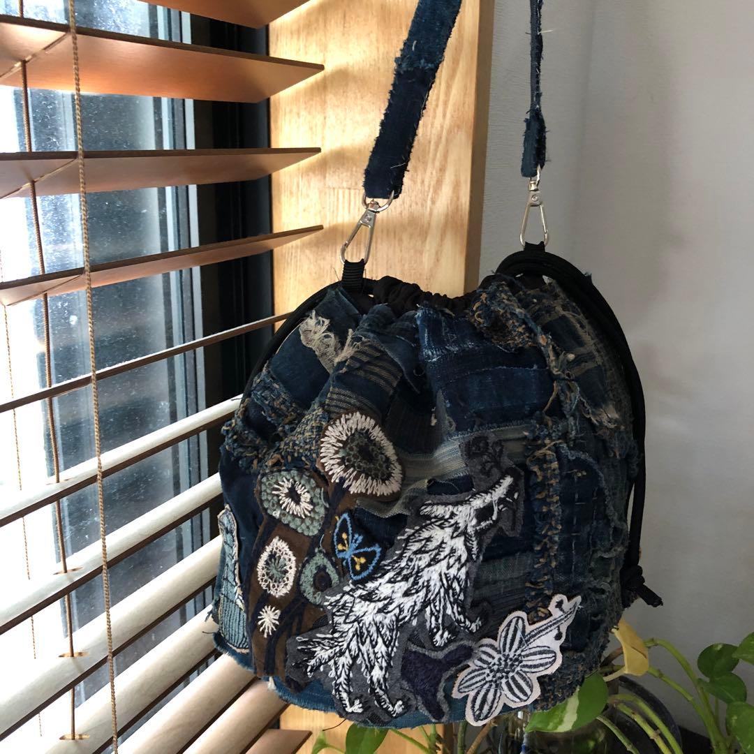 作って見ませんか稀に見る襤褸とミナで巾着袋/ミナペルホネン/藍染