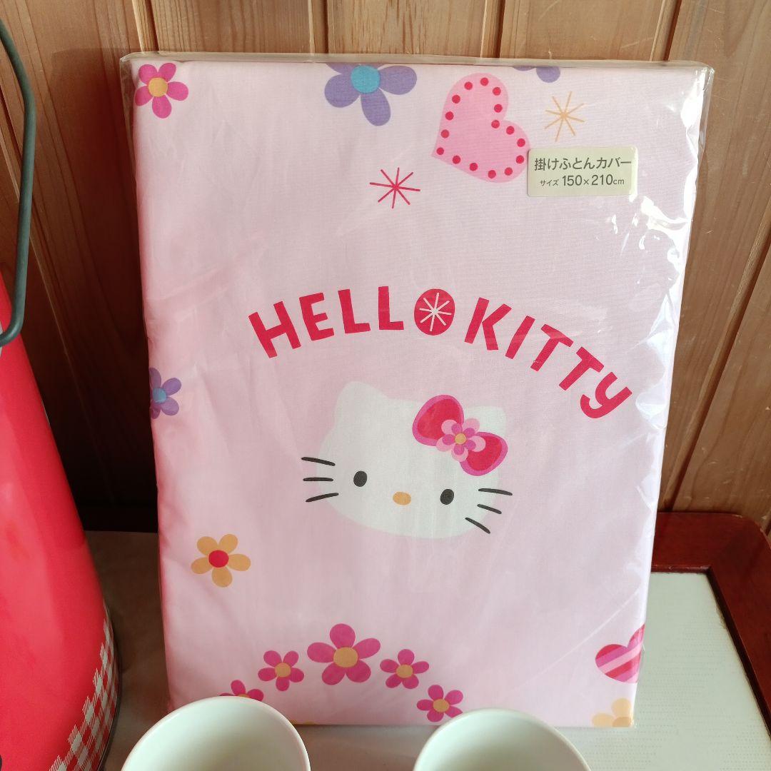 ハローキティ　ビッグバケツ缶　掛け布団カバー　スプーン付きマグカップ　セット