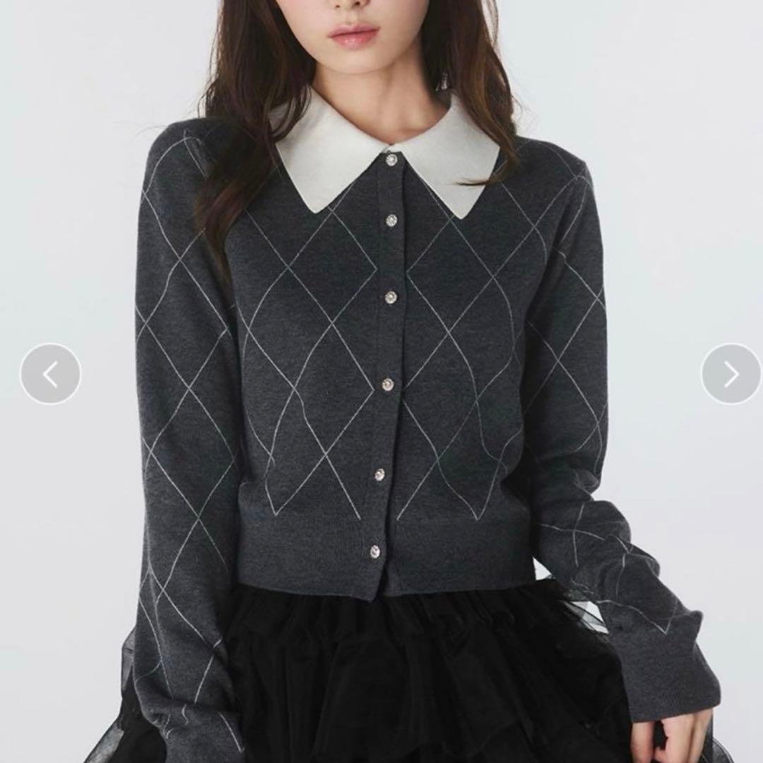 SNIDEL アーガイルチェックカーディガン　グレー