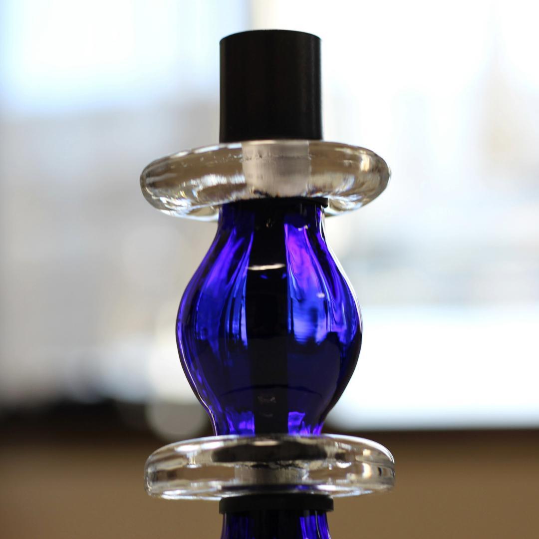 【美品・刻印】エリックホグラン　キャンドルスタンド オニオン型2段　ブルー 02