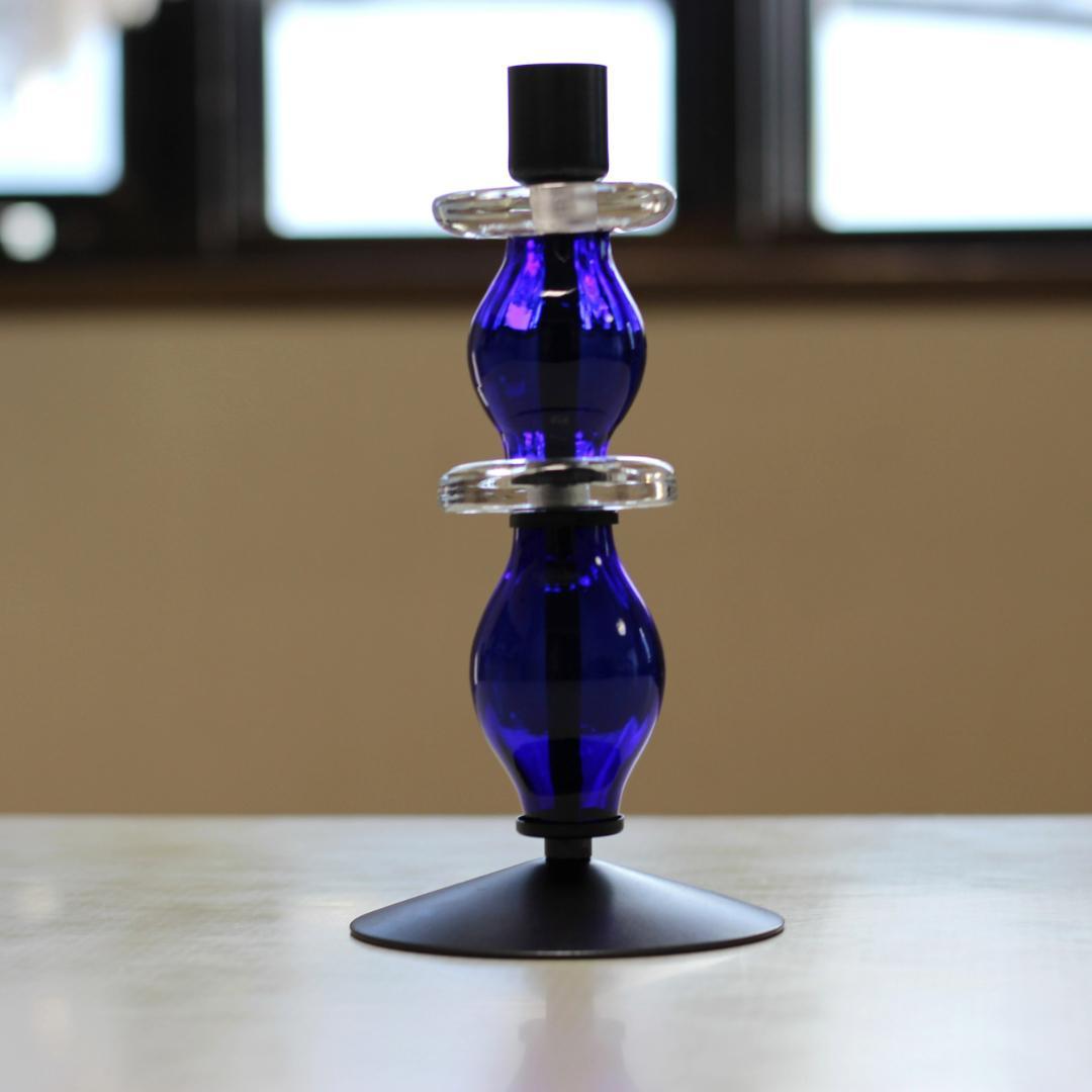 【美品・刻印】エリックホグラン　キャンドルスタンド オニオン型2段　ブルー 02