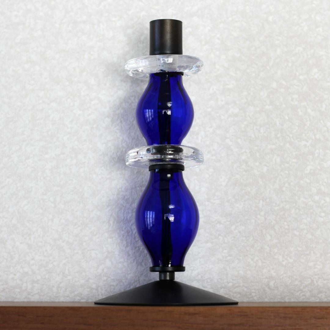 【美品・刻印】エリックホグラン　キャンドルスタンド オニオン型2段　ブルー 02