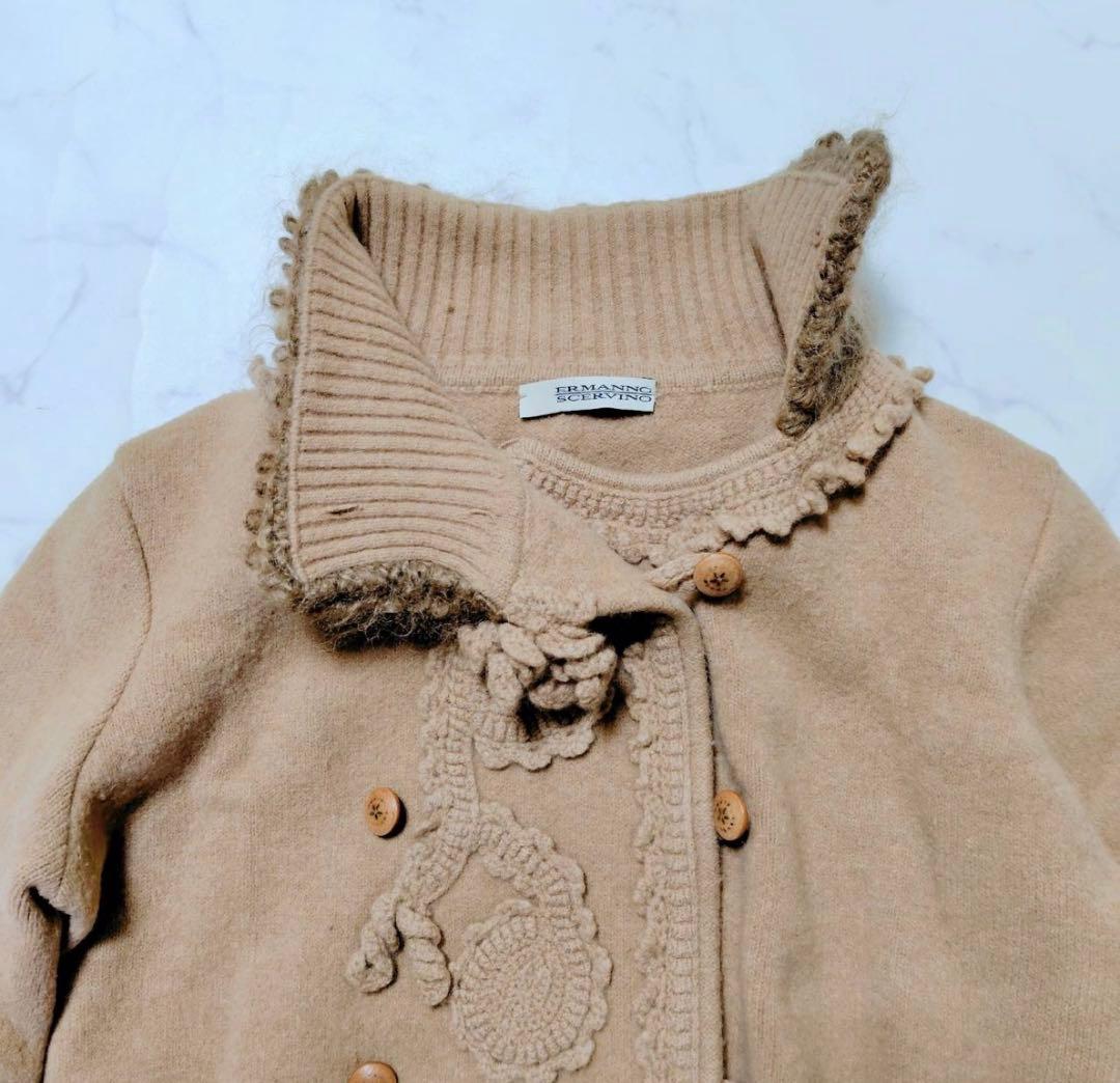美品 エルマンノ シェルヴィーノ 3Dペイズリー カーディガン アンゴラ42