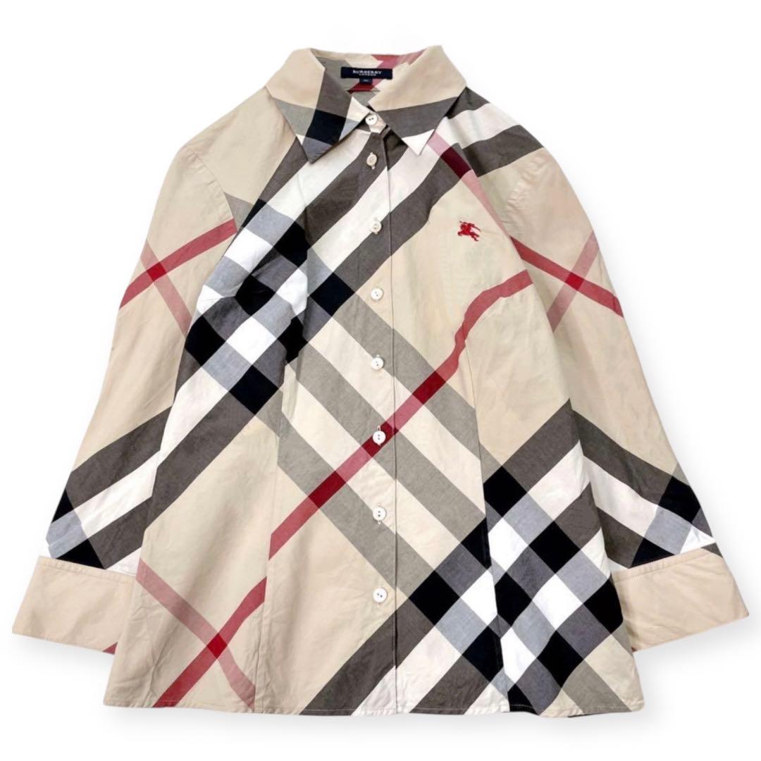 極美品 BURBERRY バーバリー 刺繍ロゴ メガチェック ノバチェックシャ