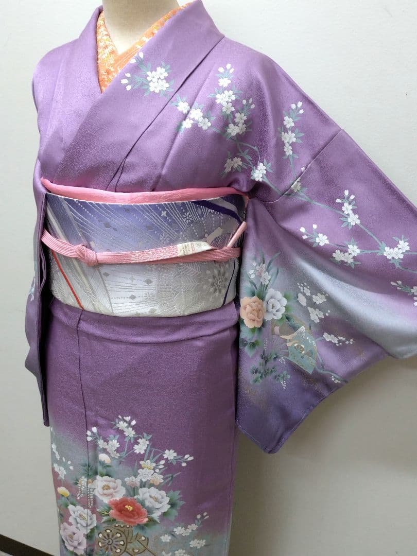 933　半額セール　正絹　未使用・高島屋誂え　紫系　高級訪問着　4点フルセット