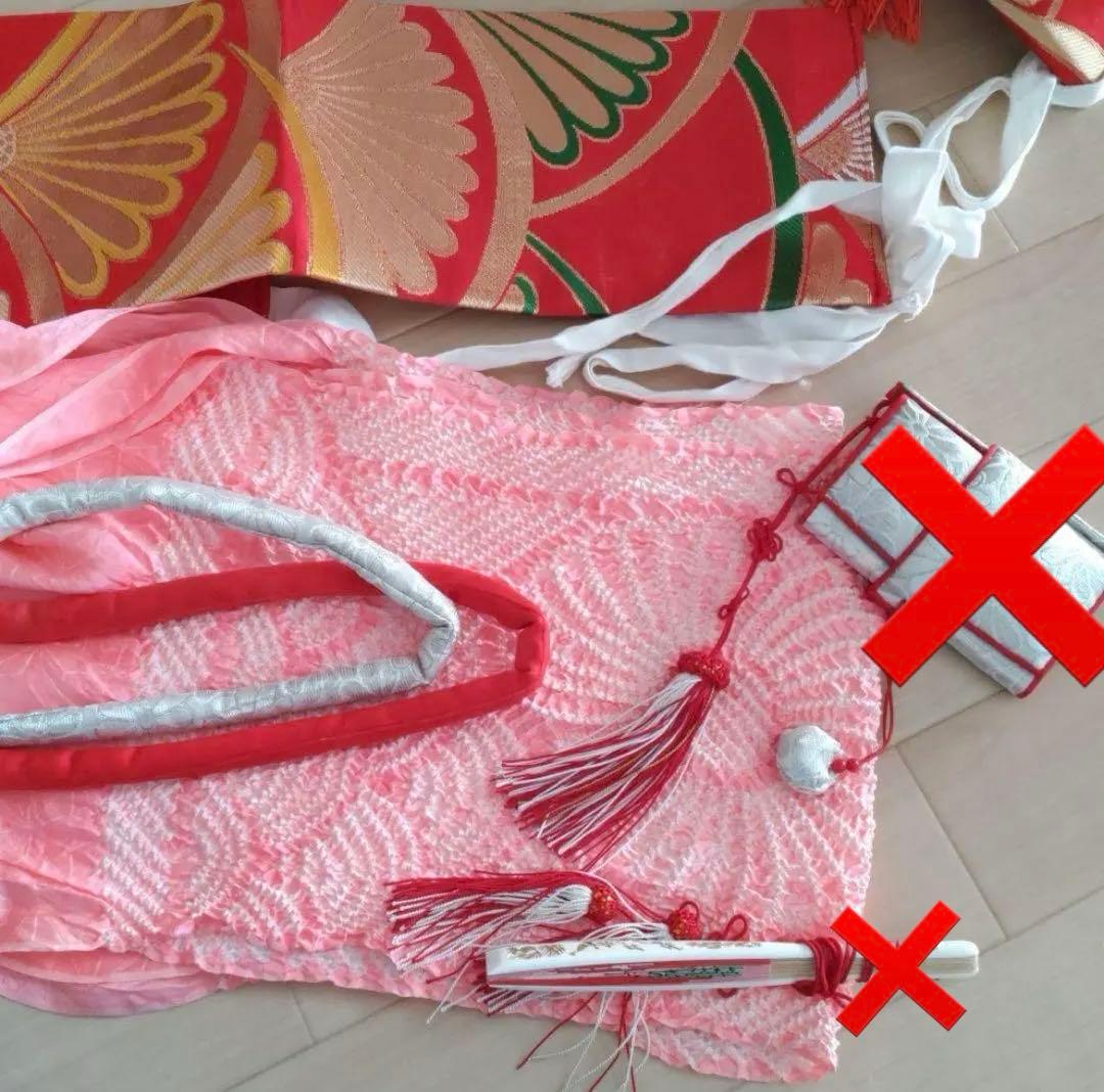 7歳　七五三　着物　結び帯　上げ帯　バッグ　草履　はこせこ　髪飾り　セット