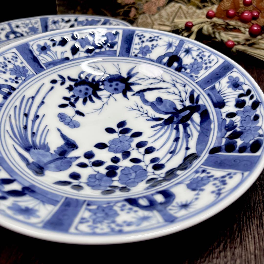 【kamechise】光峰窯 染付 芙蓉手 中皿 5枚 花鳥紋 向付 盛皿