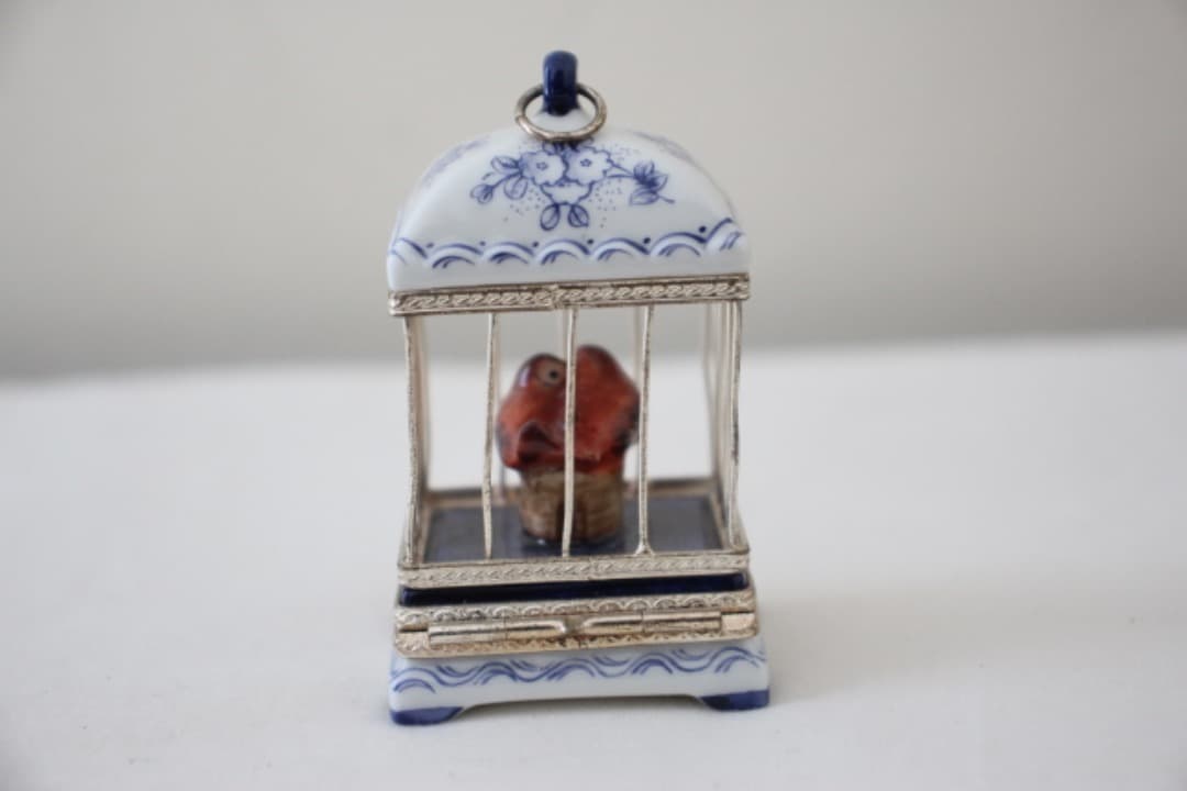 フランス　リモージュボックス　鳥籠　小物入れ　ピルケース