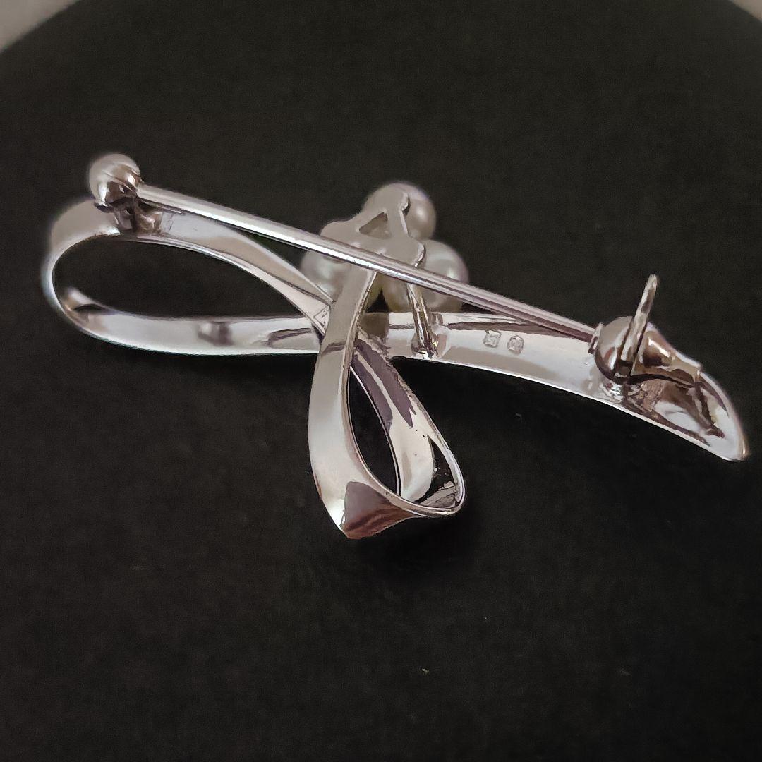 MIKIMOTO アコヤ真珠　ブローチ　リボン　3粒