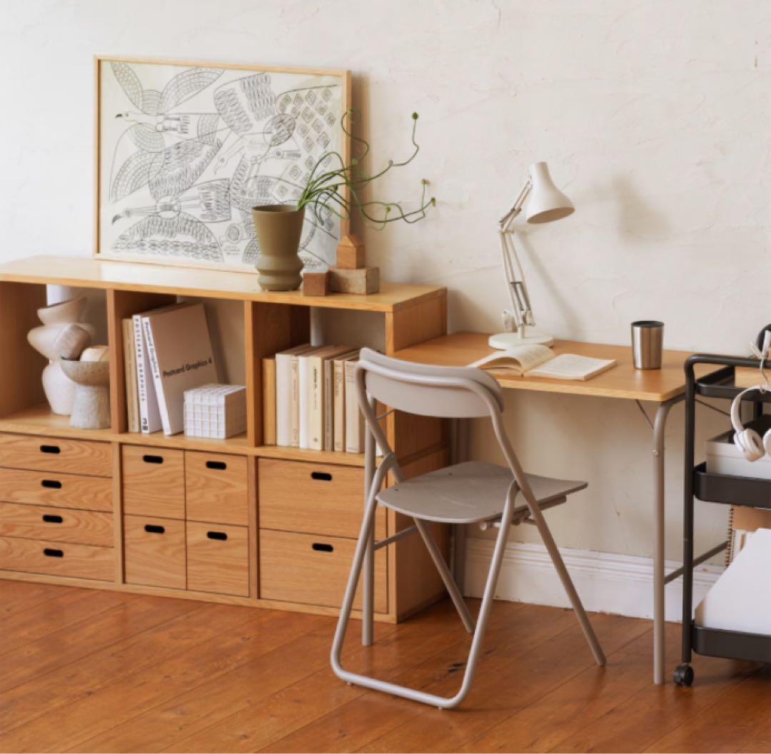 ⭐️超美品⭐️チェスト３個付き⭐️無印⭐️スタッキングシェルフ⭐️３段×２列・オーク材