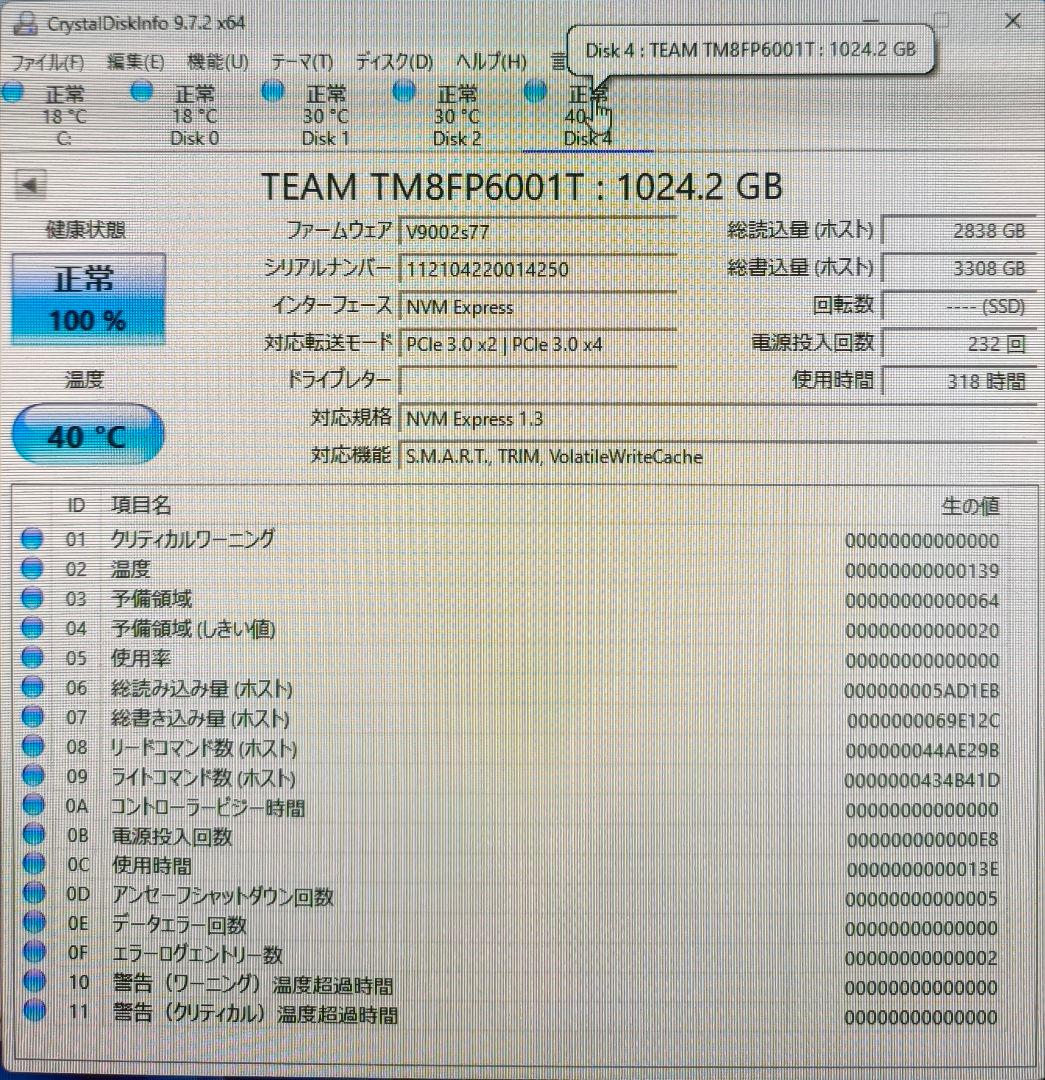 内蔵型SSD m.2SSD TEAM 1TB