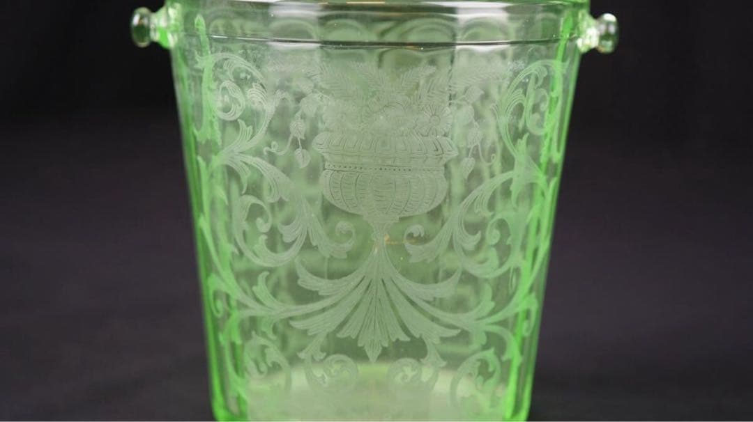 ウランガラス 洋風 唐草花文 アイスペール バケツ アール・デコ