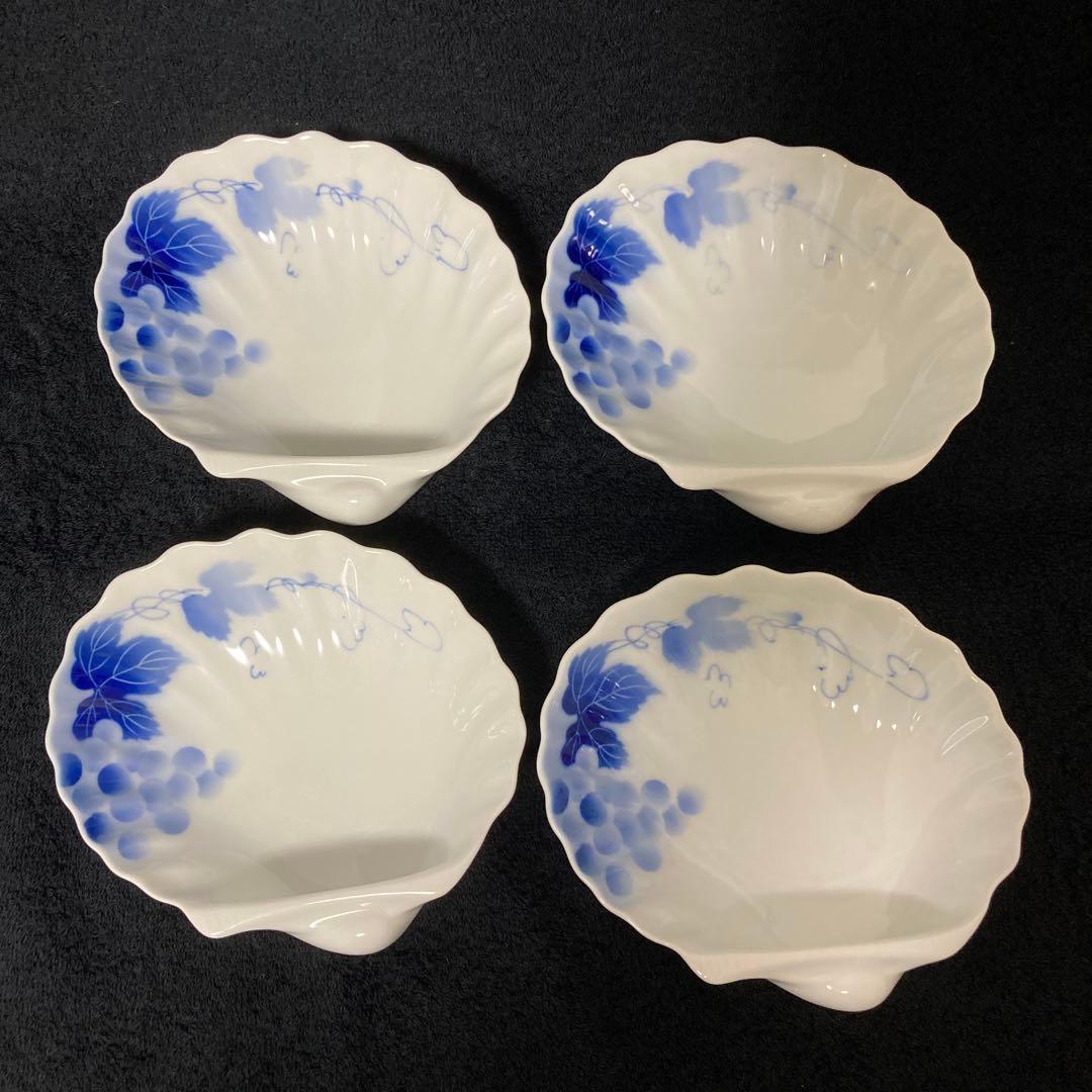 本日セール中【未使用品】深川製磁 ブルーワイナリー 貝型皿 4皿 4枚セット