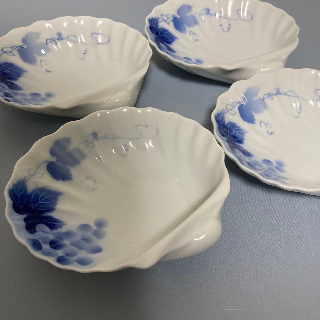 本日セール中【未使用品】深川製磁 ブルーワイナリー 貝型皿 4皿 4枚セット