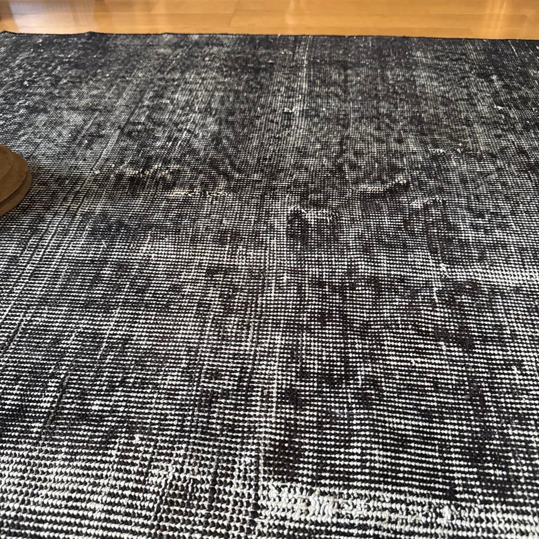 112×192 貴重ブラックオーバーダイ　擦れシャビー　トルコヴィンテージラグ