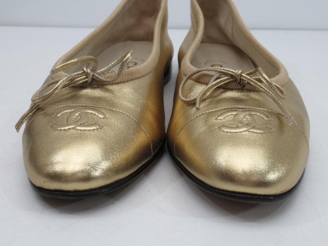 【正規品】シャネル ココマーク バレエシューズ ゴールド 38 N87