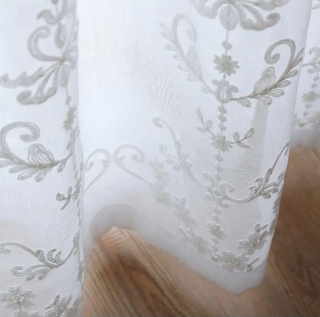 2番-白刺繍 レース 北欧 目隠し 【2枚入り】　【1枚生地幅250cm】