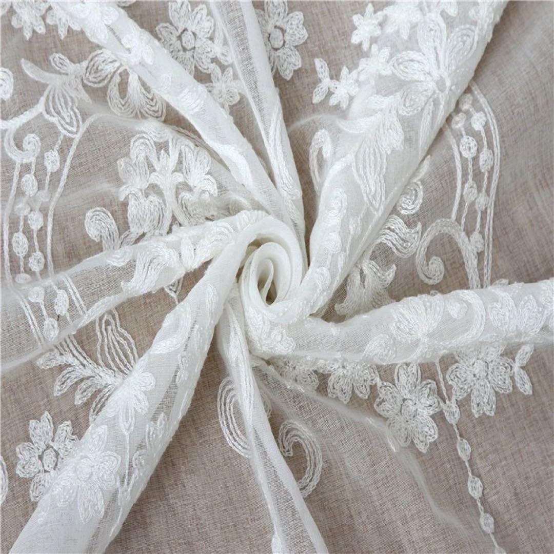 2番-白刺繍 レース 北欧 目隠し 【2枚入り】　【1枚生地幅250cm】