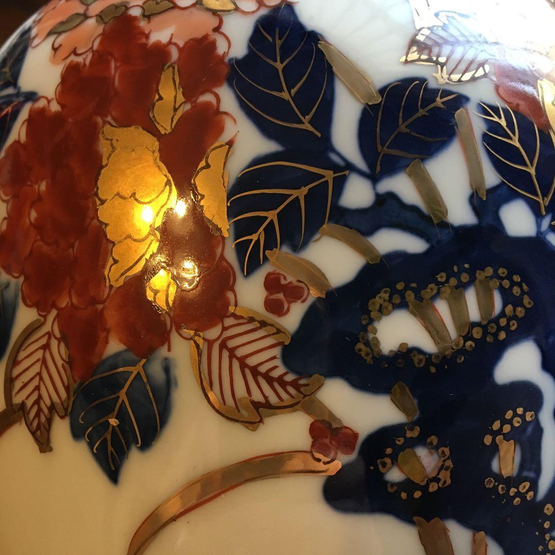 美品！経年70年以上 有田焼 染錦 牡丹 金彩 花入 花器 壺 飾壺 骨董品