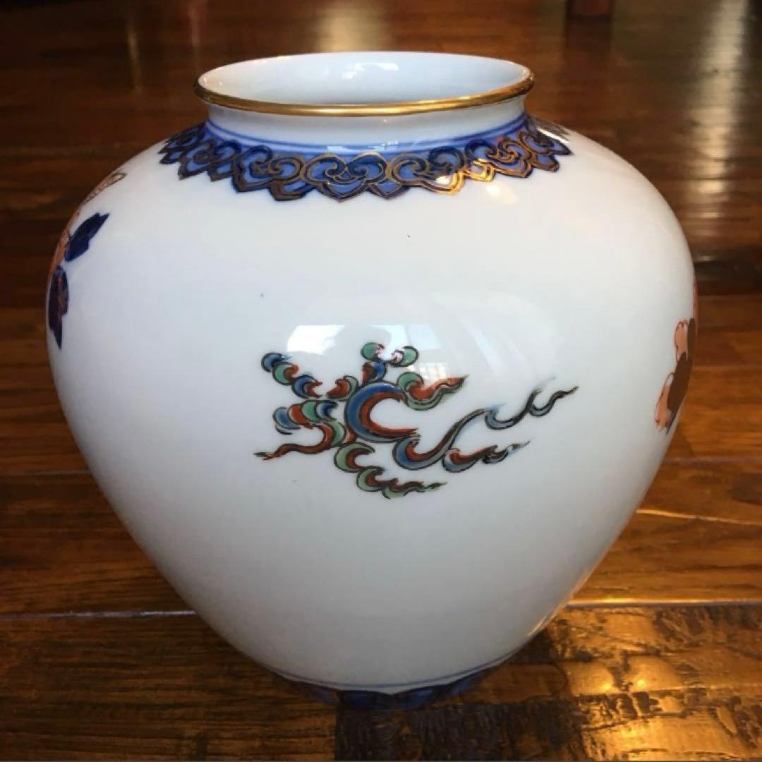 美品！経年70年以上 有田焼 染錦 牡丹 金彩 花入 花器 壺 飾壺 骨董品