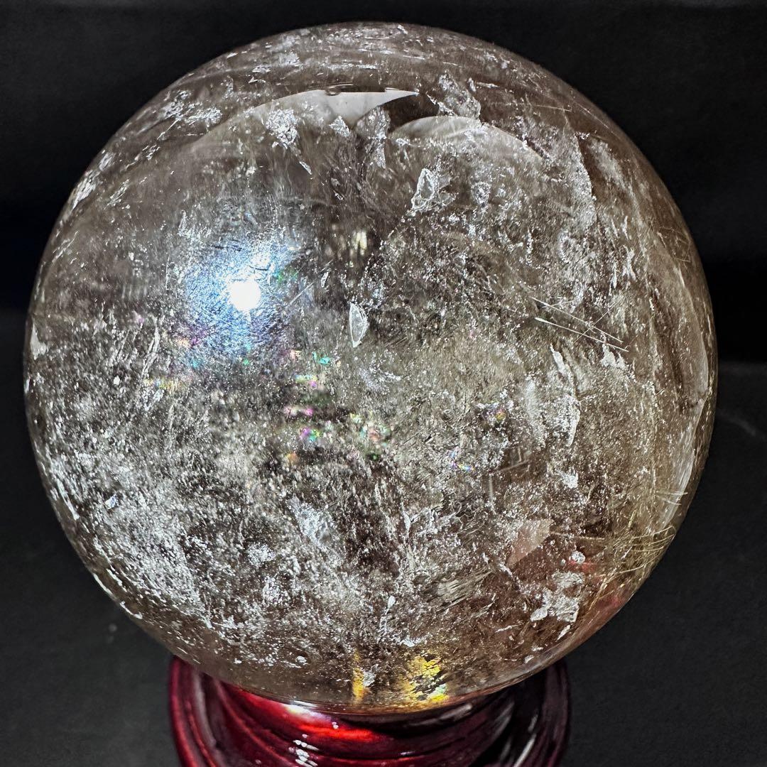 別格高級品❗️虹入り☆スモーキー チルクォーツ 丸玉パワーストーン天然石A1074