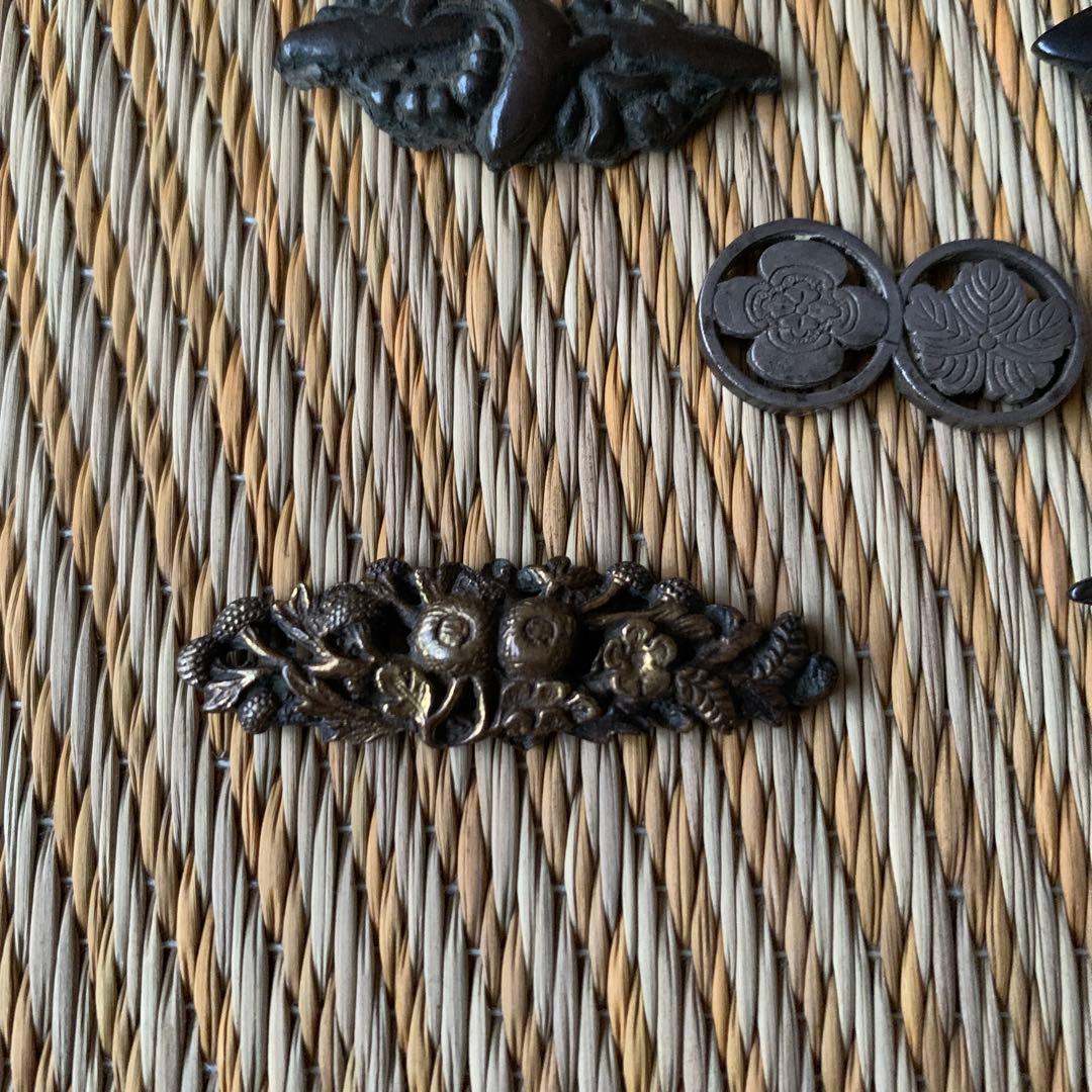 目貫 前金具 金工 家紋 菊 魚 蓮 5点