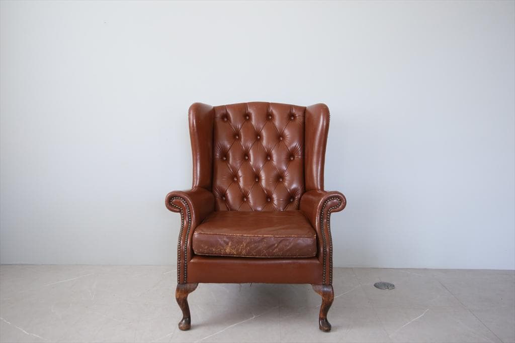 英国アンティークチェスターフィールドアームチェア/本革レザーソファー89-180