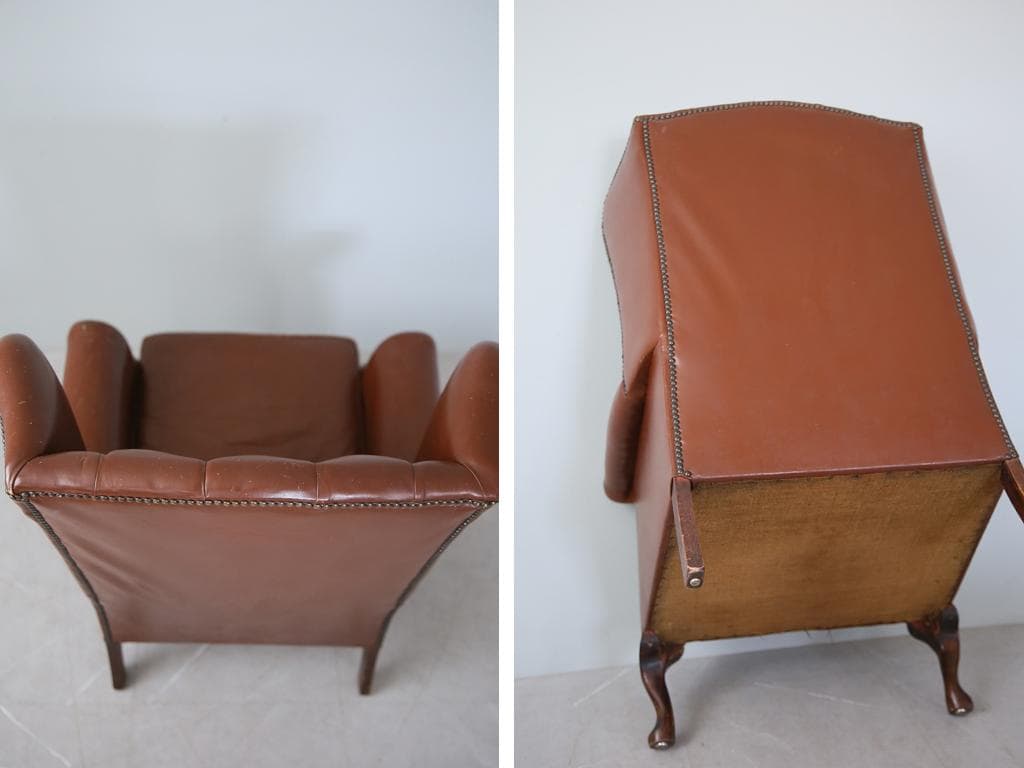 英国アンティークチェスターフィールドアームチェア/本革レザーソファー89-180