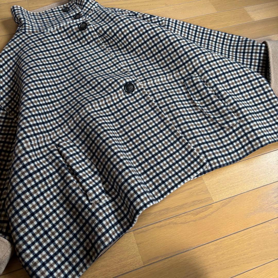 SHIPS any リバー スタンドカラー ポンチョ ショート コート　ベージュ