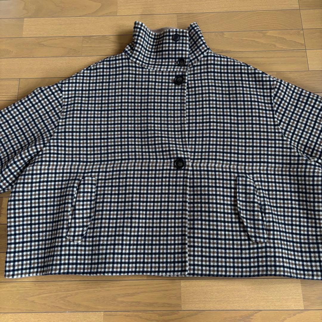 SHIPS any リバー スタンドカラー ポンチョ ショート コート　ベージュ