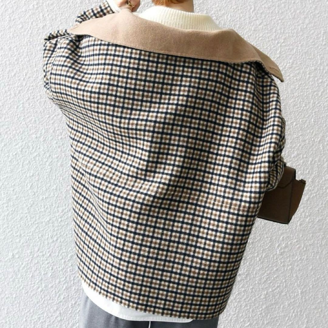 SHIPS any リバー スタンドカラー ポンチョ ショート コート　ベージュ